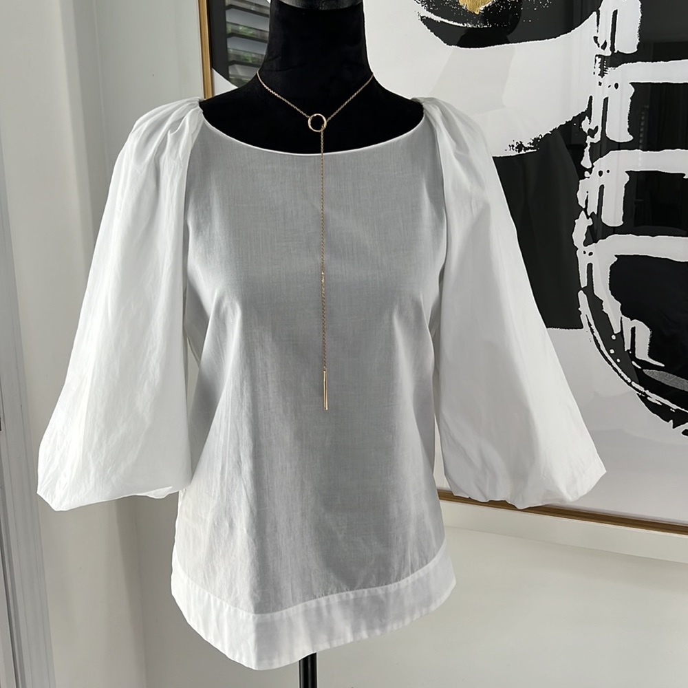 Massimo Dutti Women’s White Puff Sleeve Dress Shirt, Size 6 - Picture 2 of 9